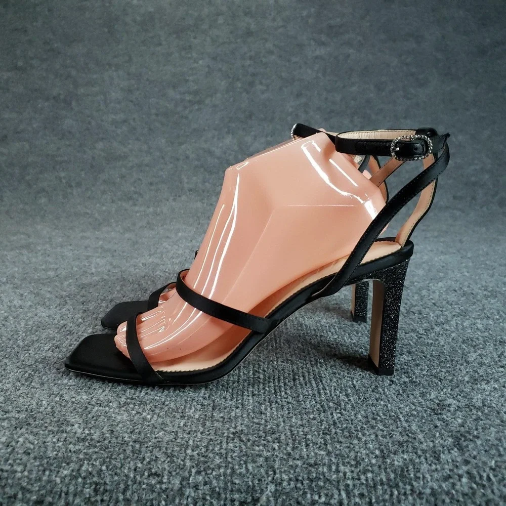 J.CREW Shoes Womens Size 9 Black Strappy‎ Leather Polyester Block Heel BP333